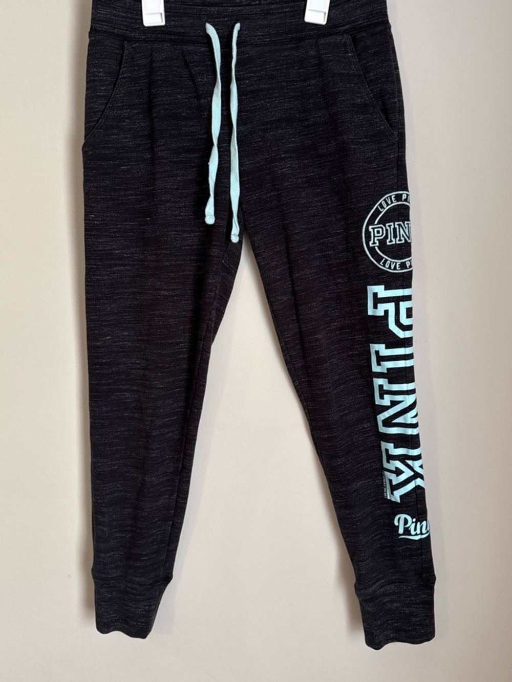 PINK Victoria's Secret Black Sweatpants with Mint Logo